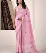 baby pink linen woven border saree