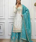 White Color  Embroidery And Sequence Work Silk Blend Salwar Suit