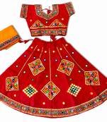 Red kutch work embroidered cotton mirrorwork chaniya choli set with dupatta