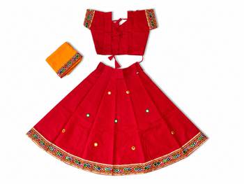 Red kutch work embroidered cotton mirrorwork chaniya choli set with dupatta 2