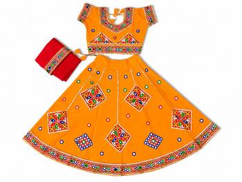 Yellow kutch work embroidered cotton mirrorwork chaniya choli set with dupatta 3