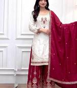 Rani Pink Color  Embroidery And Sequence Work Silk Blend Salwar Suit