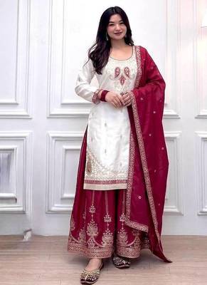 Rani Pink Color  Embroidery And Sequence Work Silk Blend Salwar Suit 2