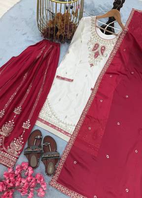 Rani Pink Color  Embroidery And Sequence Work Silk Blend Salwar Suit 3
