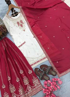 Rani Pink Color  Embroidery And Sequence Work Silk Blend Salwar Suit 4