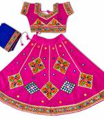 Pink kutch work embroidered cotton mirrorwork chaniya choli set with dupatta