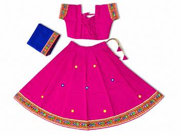 Pink kutch work embroidered cotton mirrorwork chaniya choli set with dupatta 2