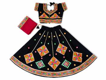 Black kutch work embroidered cotton mirrorwork chaniya choli set with dupatta 3