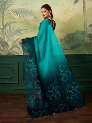 teal color smart and ethnic silk blend fabric digital printed girlie fancy saree 2