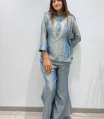 grey color embroidered and beads wrok silk blend salwar suit