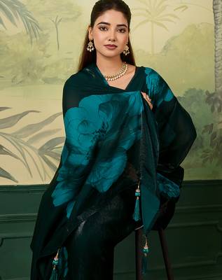 green color smart and ethnic silk blend fabric digital printed girlie fancy saree 3