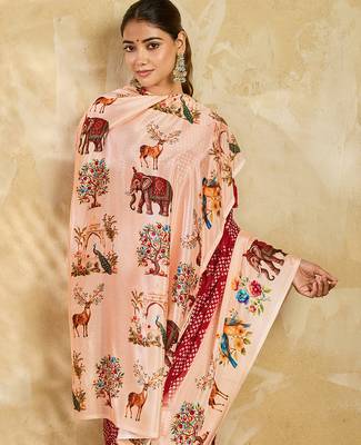 maroon color smart and ethnic chinon silk blend fabric digital printed girlie fancy saree 3