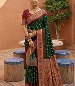 bottel green color soft silk blend fabric woven designer ethnic partywear saree
