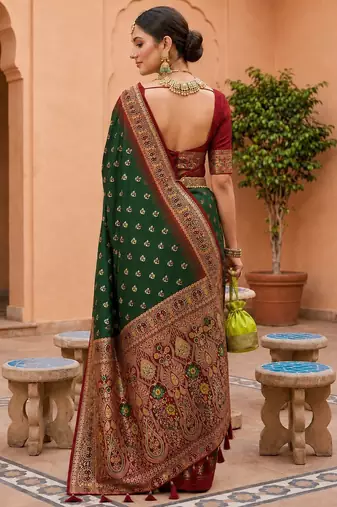 bottel green color soft silk blend fabric woven designer ethnic partywear saree