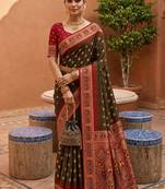 dark mahendi color soft silk blend fabric woven designer ethnic partywear saree