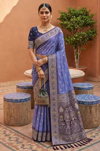 lavender color soft silk blend fabric woven designer ethnic partywear saree