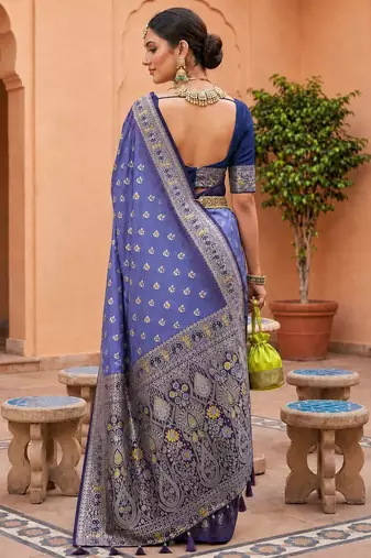 lavender color soft silk blend fabric woven designer ethnic partywear saree