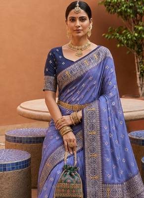 lavender color soft silk blend fabric woven designer ethnic partywear saree 3