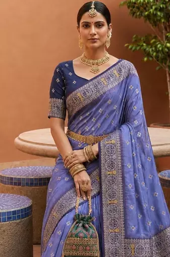 lavender color soft silk blend fabric woven designer ethnic partywear saree