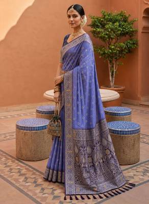 lavender color soft silk blend fabric woven designer ethnic partywear saree 4
