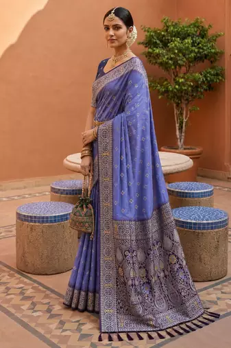 lavender color soft silk blend fabric woven designer ethnic partywear saree