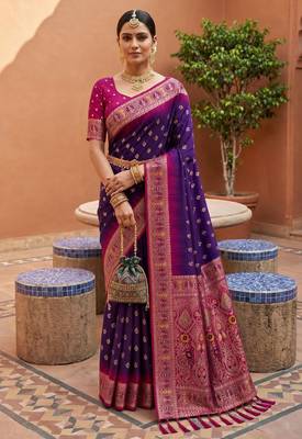purple color soft silk blend fabric woven designer ethnic partywear saree 1