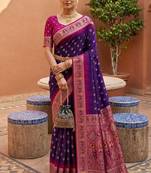 purple color soft silk blend fabric woven designer ethnic partywear saree