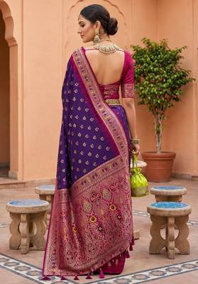 purple color soft silk blend fabric woven designer ethnic partywear saree 2