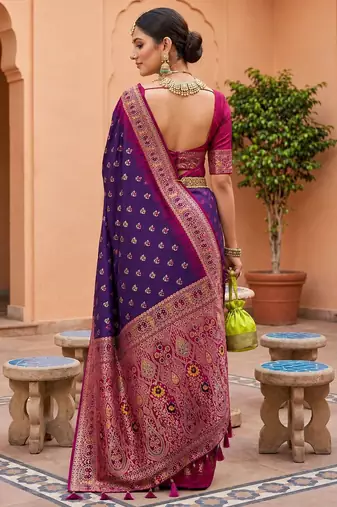 purple color soft silk blend fabric woven designer ethnic partywear saree