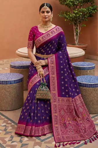 purple color soft silk blend fabric woven designer ethnic partywear saree