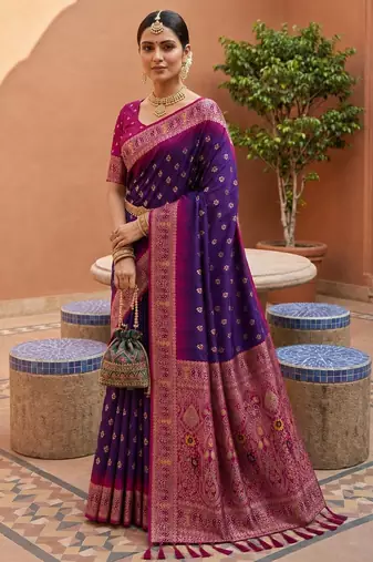purple color soft silk blend fabric woven designer ethnic partywear saree