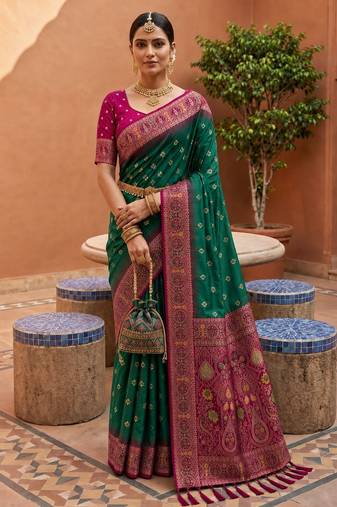 rama color soft silk blend fabric woven designer ethnic partywear saree