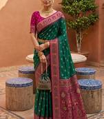 rama color soft silk blend fabric woven designer ethnic partywear saree