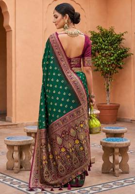 rama color soft silk blend fabric woven designer ethnic partywear saree 2