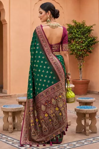 rama color soft silk blend fabric woven designer ethnic partywear saree