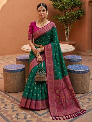 rama color soft silk blend fabric woven designer ethnic partywear saree 3