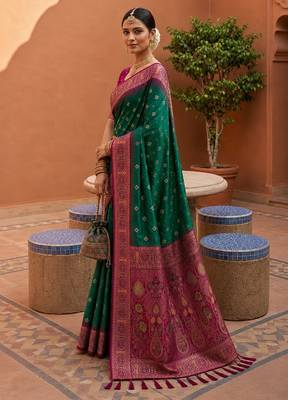 rama color soft silk blend fabric woven designer ethnic partywear saree 4
