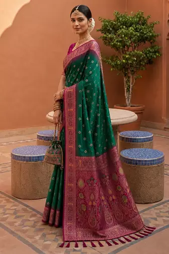 rama color soft silk blend fabric woven designer ethnic partywear saree