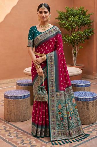 pink color soft silk blend fabric woven designer ethnic partywear saree