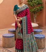 pink color soft silk blend fabric woven designer ethnic partywear saree