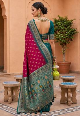 pink color soft silk blend fabric woven designer ethnic partywear saree 2