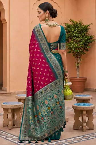pink color soft silk blend fabric woven designer ethnic partywear saree