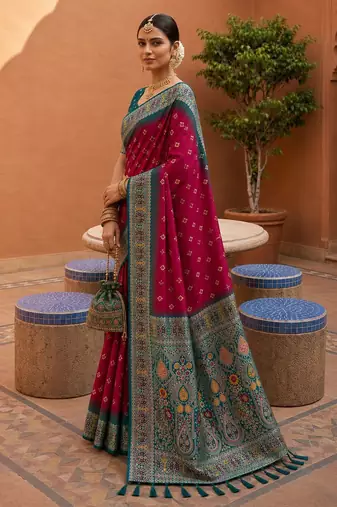 pink color soft silk blend fabric woven designer ethnic partywear saree