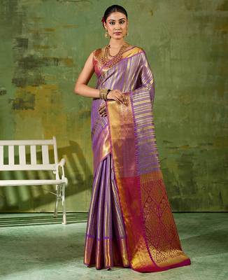 lavender color kanjivaram silk blend woven designer ethnic partywear saree 1