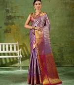 lavender color kanjivaram silk blend woven designer ethnic partywear saree