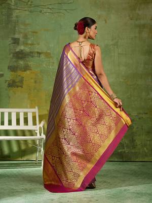 lavender color kanjivaram silk blend woven designer ethnic partywear saree 2