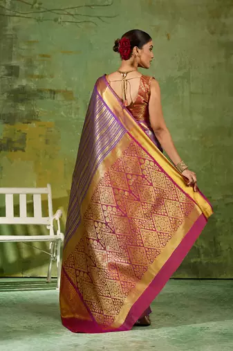 lavender color kanjivaram silk blend woven designer ethnic partywear saree