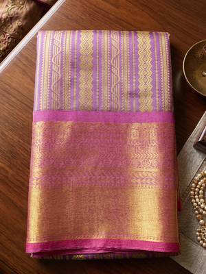 lavender color kanjivaram silk blend woven designer ethnic partywear saree 5