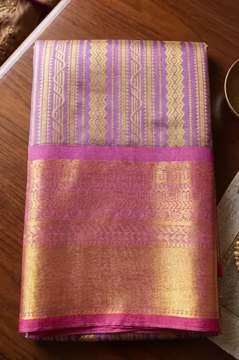 lavender color kanjivaram silk blend woven designer ethnic partywear saree