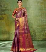 purple color kanjivaram silk blend woven designer ethnic partywear saree